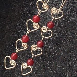 Ruby Red Gemstone Heart Earrings, Sterling Silver